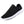 Zwarte sportschoen met witte zool, ademend mesh bovenwerk, geschikt voor hardlopen en casual gebruik. Comfortabele en modieuze sneaker.