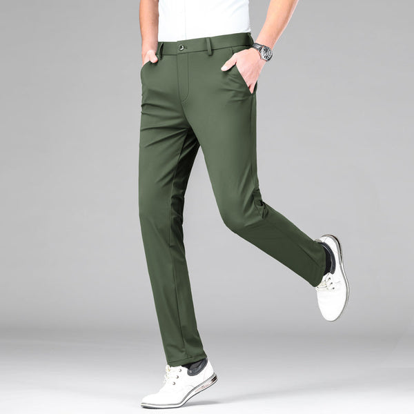 Groene heren slim fit casual broek, zomer, dunne sectie, ijszijde, comfortabele pasvorm, veelzijdig, mode, geschikt voor dagelijks gebruik.