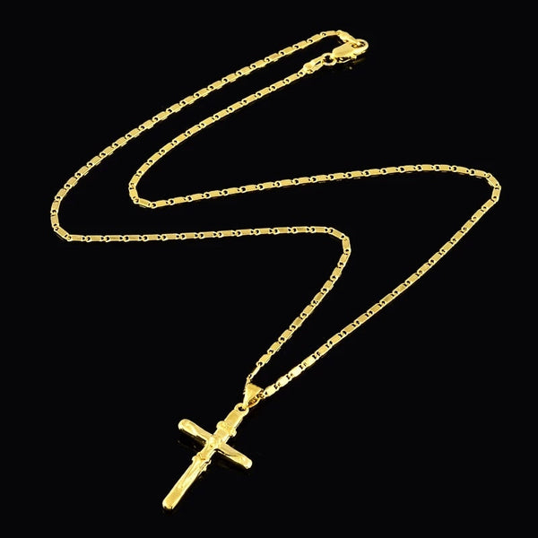 Gouden ketting met kruis hanger, elegante sieraden voor heren en dames, luxe accessoire, perfect voor dagelijks gebruik of speciale gelegenheden.
