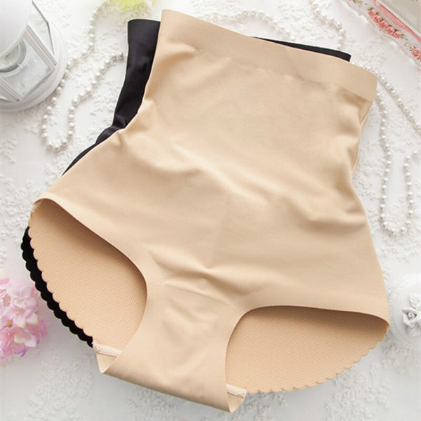 Naadloze beige shapewear slip, hoge taille, buikcontrole, comfortabele stretchstof, perfect voor onder strakke kleding, dames ondergoed.