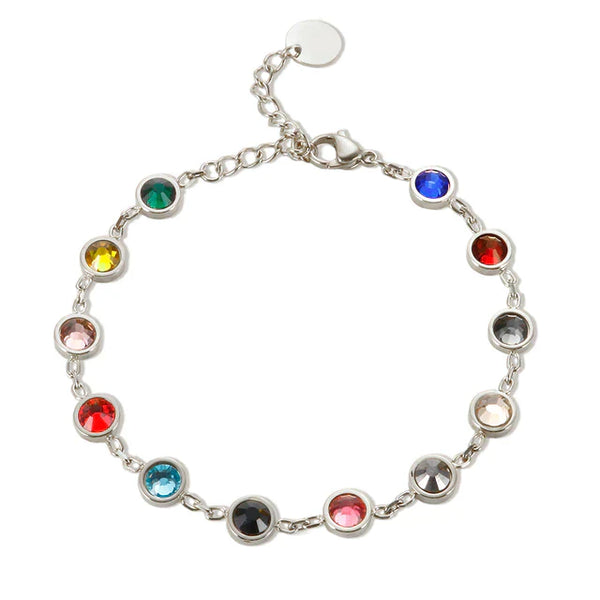 Zilveren armband met negen kleurrijke edelstenen, verstelbare sluiting. Stijlvolle sieradenaccessoire voor dames. Perfect cadeau-idee.