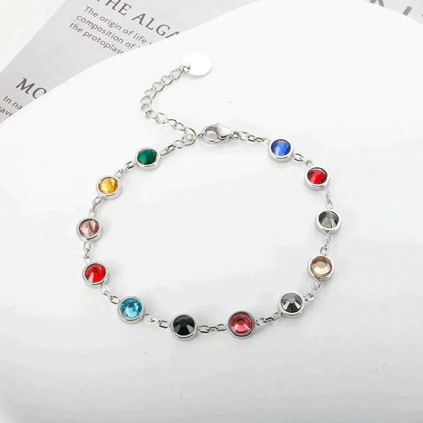 Zilveren armband met kleurrijke edelstenen, verstelbare sluiting, elegante sieraden voor dames, perfect als cadeau of voor dagelijks gebruik.