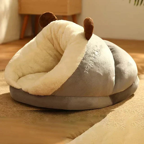Schattig hondenbed in pantoffelvorm, ademend en opvouwbaar, geschikt voor kleine honden en katten. Wasbaar huisdierenhuis, warm en comfortabel.