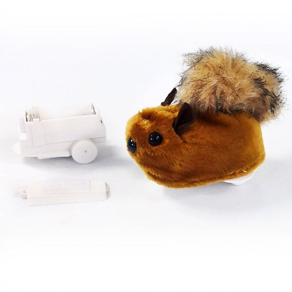 Pluchen speelgoed eekhoorn met afneembare batterijhouder, bruine vacht en pluizige staart. Interactief kinderspeelgoed, ideaal voor cadeau.