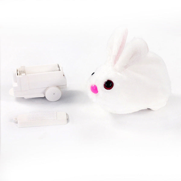 Wit pluchen speelgoedkonijn met roze neus en oplaadstation, interactieve elektronische knuffel, ideaal voor kinderen, cadeau-idee, batterijen inbegrepen.