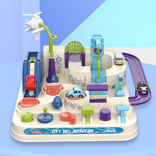 Interactief kinderspeelgoed met kleurrijke autootjes en glijbanen, ideaal voor educatief spel. Perfect voor peuters en kleuters.
