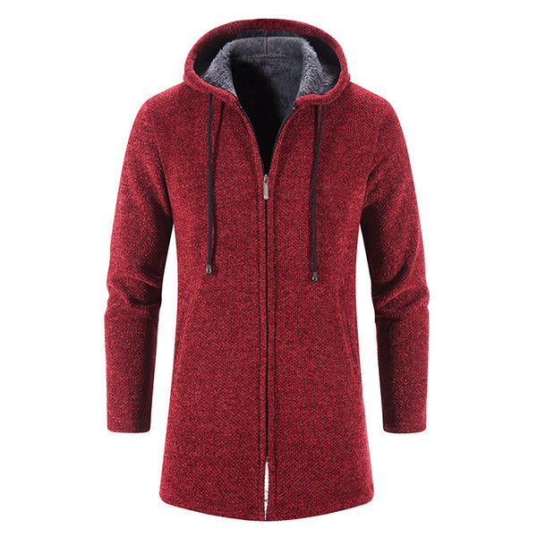 Rode heren hoodie met rits, lange mouwen en capuchon. Comfortabele, warme stof, ideaal voor casual en sportieve outfits. Perfect voor herfst en winter.