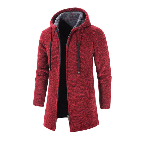 Rode heren winterjas met capuchon, ritssluiting en fleece voering. Stijlvolle en warme jas voor koude seizoenen. Perfect voor casual en outdoor gebruik.