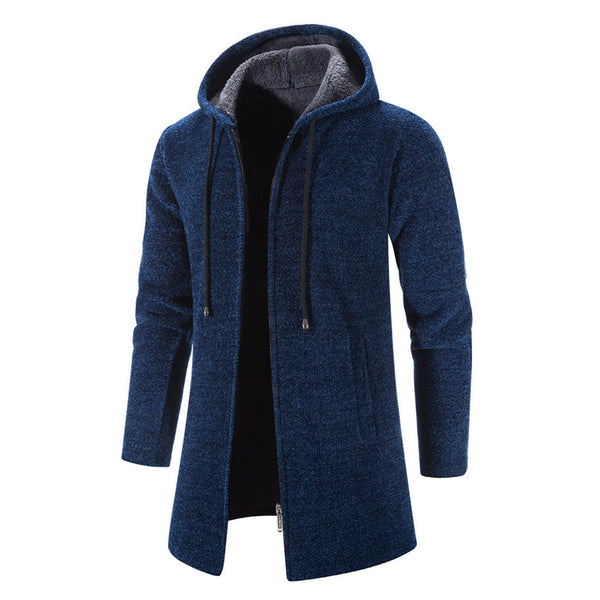 Blauwe heren winterjas met capuchon, ritssluiting en fleece voering. Stijlvolle en warme jas voor koude dagen. Perfect voor casual en outdoor gebruik.