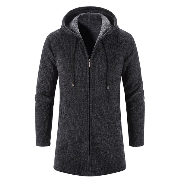 Donkergrijze heren hoodie met rits, lange mouwen en capuchon. Comfortabele en stijlvolle trui, ideaal voor casual en sportieve outfits.