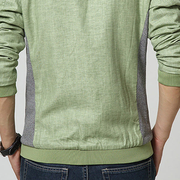 Groene zomerjas voor heren, casual stijl, met grijze accenten en lange mouwen. Ideaal voor lente en zomer. Comfortabele pasvorm, modieuze look.