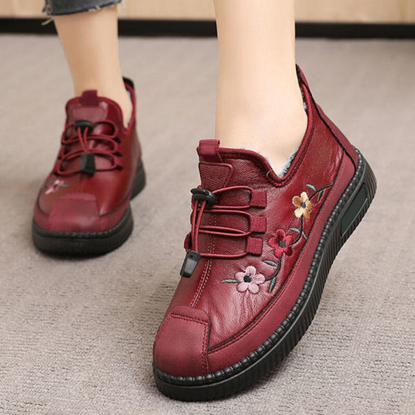 Rode damessneakers met bloemenborduursel, comfortabele dikke zool, casual stijl, perfect voor dagelijks gebruik en modieuze outfits.