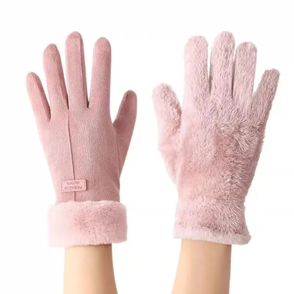 Roze winterhandschoenen dames, fleece voering, modieus en warm, ideaal voor koude seizoenen, stijlvol ontwerp, comfortabele pasvorm.