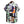 Abstracte kunstzomerhemd met korte mouwen, kleurrijk geometrisch patroon, herenmode, casual stijl, katoenmix, achteraanzicht.