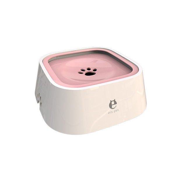 Witte en roze automatische huisdier waterfontein met pootafdruk ontwerp, ideaal voor katten en honden, bevordert hydratatie en gezondheid huisdieren.