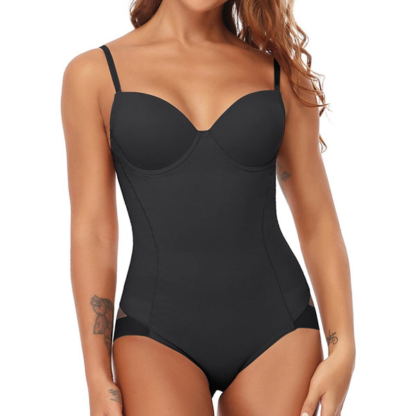 Zwarte dames badpak met verstelbare bandjes en voorgevormde cups, ideaal voor strandmode en zomerse zwemkleding. Comfortabel en stijlvol ontwerp.