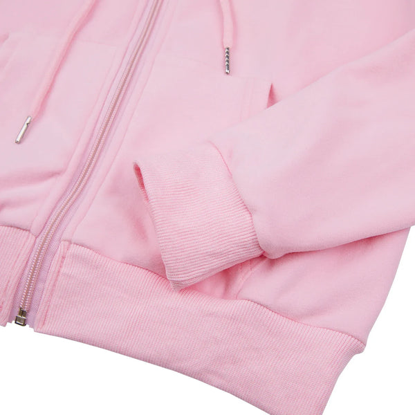 Roze hoodie met ritssluiting en zakken, gemaakt van zacht katoen. Ideaal voor casual mode en comfortabele streetwear. Unisex ontwerp.