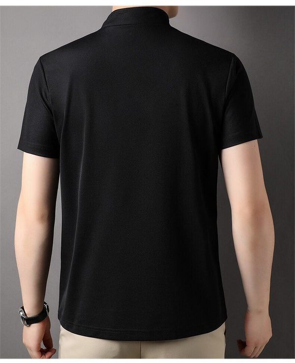 Zwarte polo heren T-shirt, korte mouwen, effen design, casual stijl, comfortabele pasvorm, geschikt voor dagelijks gebruik en diverse gelegenheden.