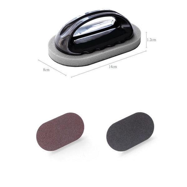 Handschuurblok met ergonomische handgreep, inclusief twee schuurpads. Ideaal voor houtbewerking en doe-het-zelf projecten. Afmetingen: 14x8x1,2 cm.