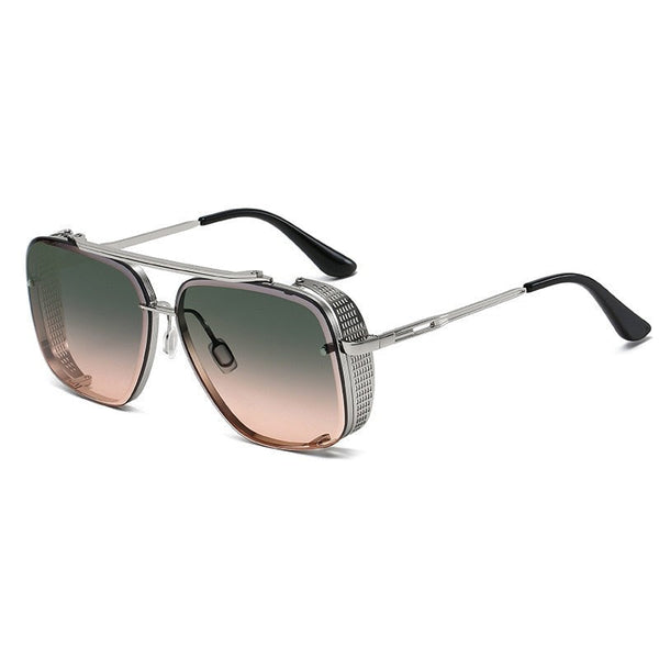 Zilveren piloten zonnebril met gradiënt lenzen en zwart-witte details, modieus unisex ontwerp, perfect voor zomer en outdoor activiteiten.