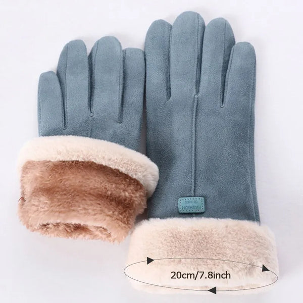 Blauwe winterhandschoenen met beige bontvoering, 20 cm lang. Ideaal voor koude weersomstandigheden. Stijlvol en warm, perfect voor dagelijks gebruik.