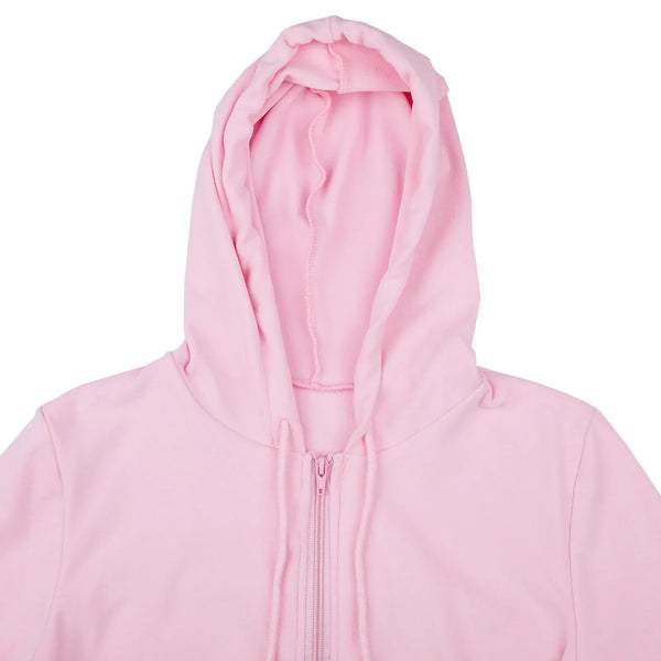 Roze hoodie met capuchon en ritssluiting, unisex ontwerp, comfortabele katoenen stof, ideaal voor casual mode en streetwear trends.