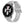 Moderne zilveren smartwatch met wit siliconen bandje en zwart wijzerplaat met grote witte cijfers. Stijlvolle horloge voor technologie en mode.