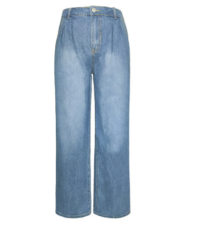 Blauwe damesjeans met hoge taille en rechte pijpen, casual denim broek, modieuze spijkerbroek voor dagelijks gebruik, comfortabele pasvorm.