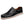 Zwarte leren herenschoen met witte stiksels, slip-on design en rode accenten op de zool. Comfortabele casual schoen voor dagelijks gebruik.