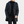 Man in zwarte lange jas met capuchon, rits en zakken, draagt zwarte coltrui en broek. Stijlvolle herenkleding, wintermode, casual outfit.