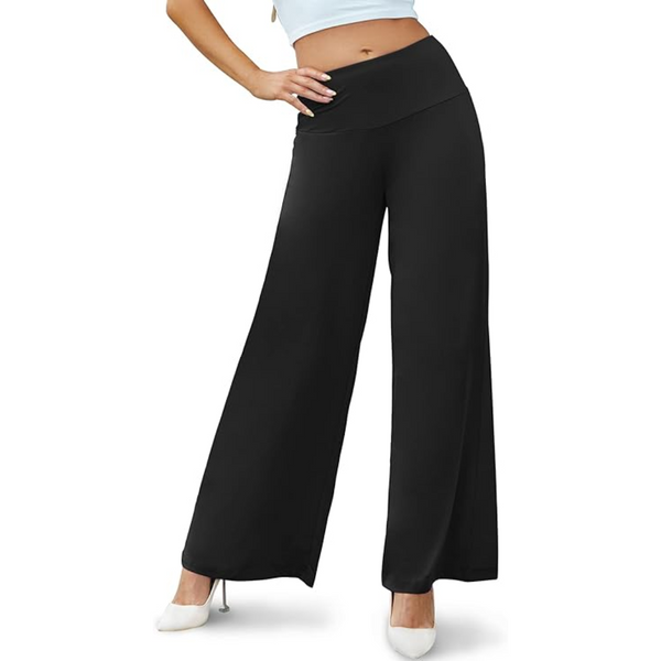 Zwarte wijde damesbroek met hoge taille, comfortabele pasvorm, ideaal voor casual en formele gelegenheden. Trendy mode voor dames.