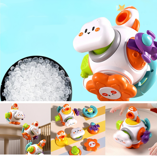 Interactief baby speelgoed, kleurrijke draaiende bal met bloemen en dieren, educatief en veilig, ideaal voor motorische ontwikkeling en spelplezier.