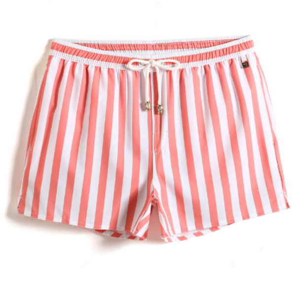 Rood-wit gestreepte zwembroek voor heren, elastische tailleband met trekkoord, strandmode, zomerkleding, comfortabele pasvorm.
