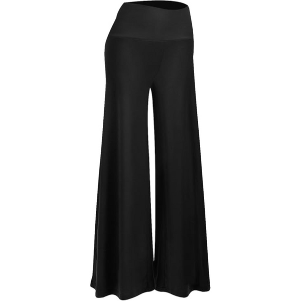 Zwarte wijde broek met hoge taille, damesmode, comfortabele pasvorm, trendy palazzostijl, perfect voor casual en formele gelegenheden.