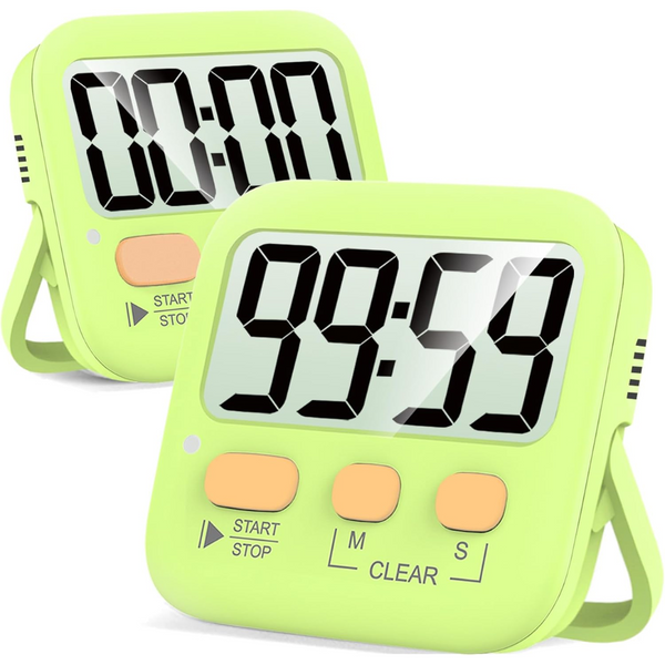 Digitale kookwekker groen, grote cijfers, magnetisch, keuken timer, aftelklok, start/stop knop, helder display, compact ontwerp, efficiënt koken.
