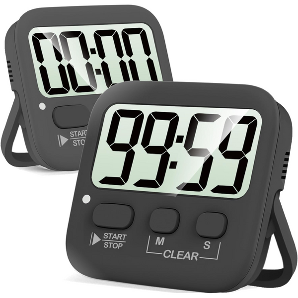 Digitale kookwekker met groot LCD-scherm, zwart, 99 minuten timer, keukenaccessoire, eenvoudig te bedienen, start/stop-knop, magnetische achterkant.