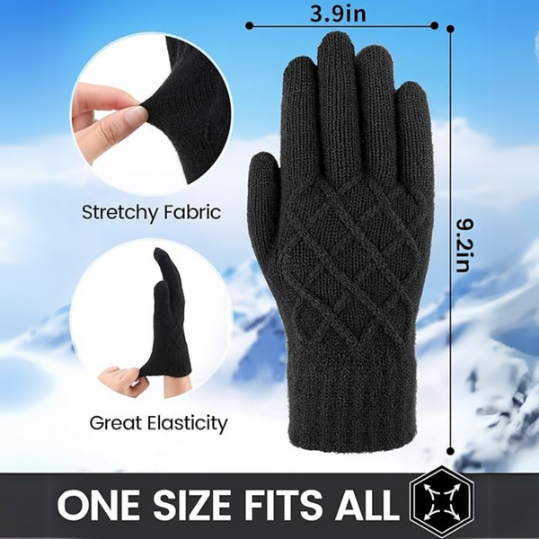 Zwarte winterhandschoen van rekbare stof, 9,2 inch lang, met ruitpatroon. Geschikt voor alle maten. Ideaal voor koude weersomstandigheden.