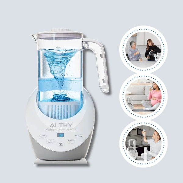 Althy waterstofwaterkan met display, genereert waterstofrijk water. Ideaal voor gezondheid en hydratatie. Innovatief keukenapparaat.