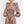Vrouw in elegante, zijden bruine jurk met lange pofmouwen en knoopsluiting, modieuze kleding, stijlvolle damesmode, vintage uitstraling.