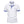 Witte katoenen polo met blauwe kraag en mouwranden, geborduurd logo op borst. Stijlvolle herenkleding, casual en comfortabel.