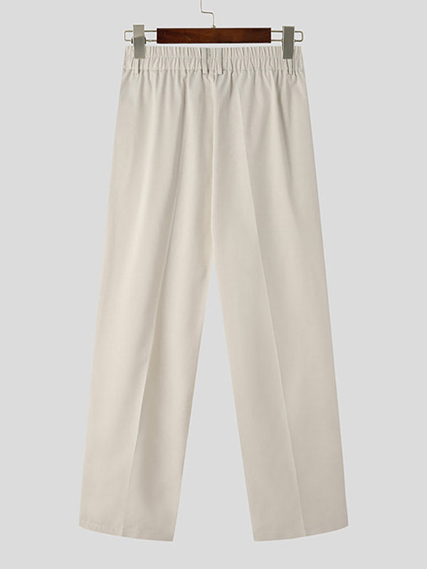 Effen witte damesbroek met elastische tailleband, casual stijl, comfortabel en veelzijdig, ideaal voor dagelijks gebruik en modieuze outfits.