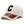Beige baseballpet met bruine leren klep en zwarte letter 