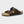 Bruine suède sandalen met dubbele gespsluiting, kurken voetbed en zwarte rubberen zool. Comfortabele unisex slippers voor dagelijks gebruik.