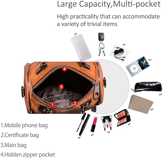 Bruine leren handtas met grote capaciteit, meerdere vakken, geschikt voor telefoon, sleutels, make-up en meer. Ideaal voor dagelijks gebruik.