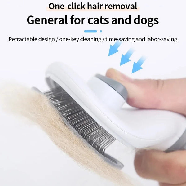 Huisdierborstel voor katten en honden, met intrekbaar ontwerp en één-klik haarverwijdering. Tijdbesparend en arbeidsbesparend voor vachtverzorging.