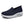 Donkerblauwe dames sneaker met verhoogde witte zool, ademend mesh bovenwerk en slip-on ontwerp. Comfortabele en modieuze schoenen voor dagelijks gebruik.