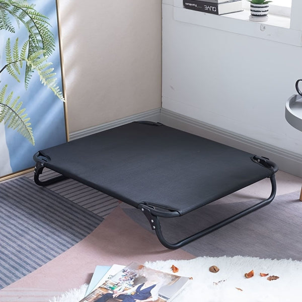 Opvouwbaar hondenbed van nylon, wasbaar, geschikt voor kleine tot grote honden, zwart, in moderne woonkamer. Comfortabel en duurzaam huisdierbed.