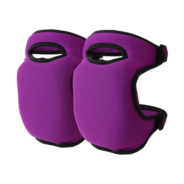 Paarse kniebeschermers met zwarte randen, ergonomisch ontwerp voor sport en dans, duurzame bescherming, comfortabel en stijlvol.