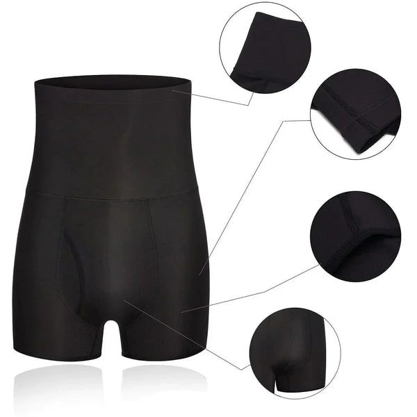 Zwarte herencorset met hoge taille, naadloze afwerking en compressie, ideaal voor buikondersteuning en figuurcorrectie. Comfortabel en ademend ontwerp.