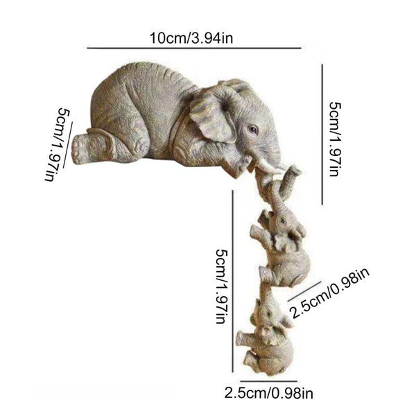 Olifant beeldje van resin, drie olifantjes decoratie, wandornament, 10x5cm, natuurgetrouw design, interieurdecoratie, cadeau-idee.